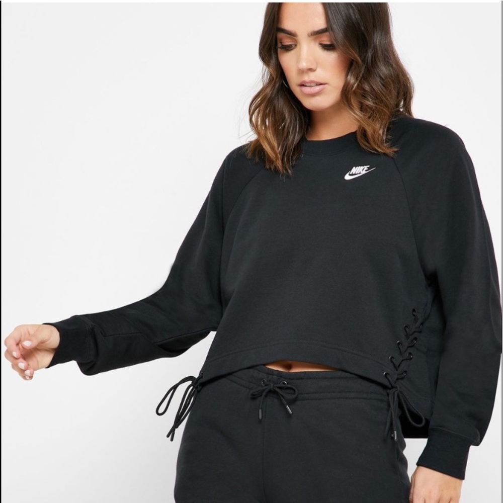 black nike crop lace up sweatshirt